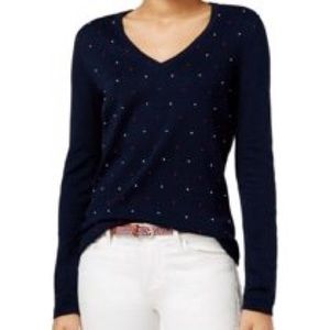 Tommy Hilfiger Blue Women's V-Neck Dot Sweater